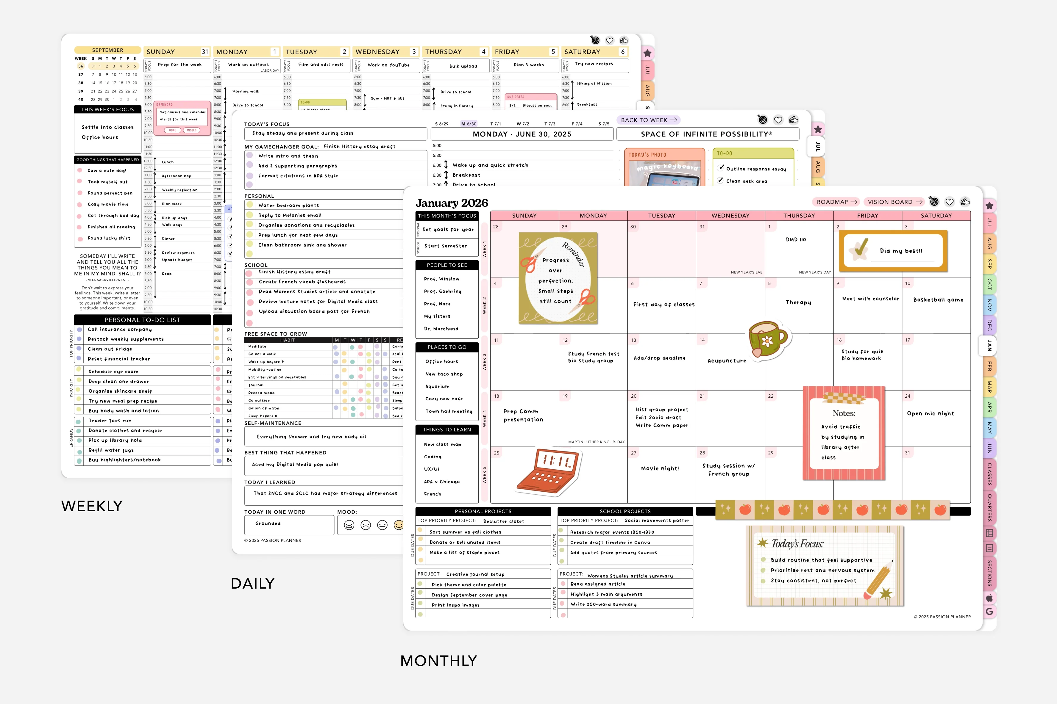 Digital Student Planner - 2025-2026 Weekly & Daily - Rainbow Prisma Bundle - Image 3